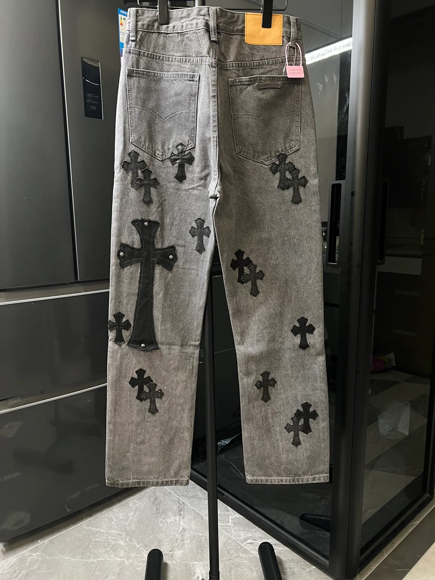 P290 [Next day] Chrome Hearts/Chrome Hearts 25Ss CH Large Cross Limited Gray Cow King Jeans (Gray) Size: 30 32 34 36 (corresponds to m-xxl) Detailed sizes can be found in Figure 9